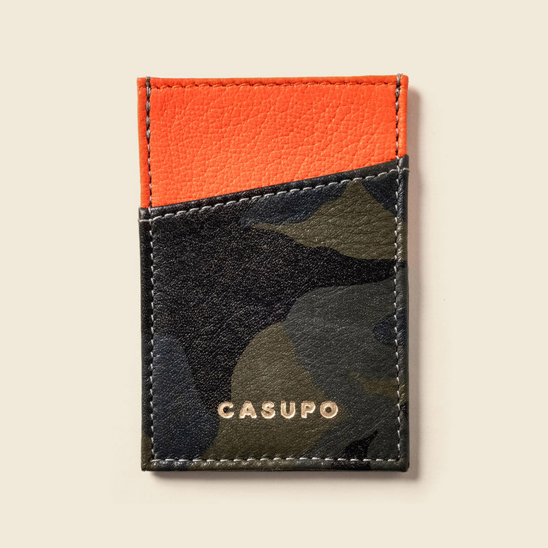 Camo and orange leather wallet
