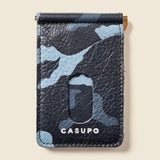Navy leather camo money clip wallet