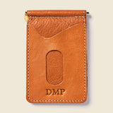 Tan leather wallet with initials embossed for a gift 