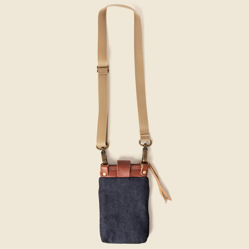 Denim and leather women's phone bag purse