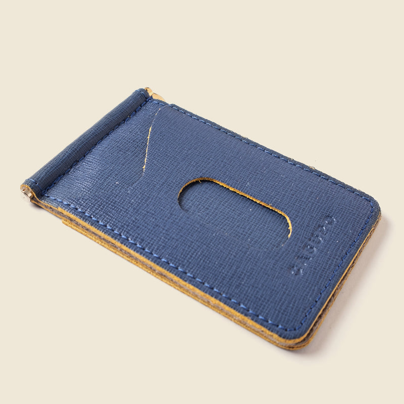 Blue and yellow leather wallet