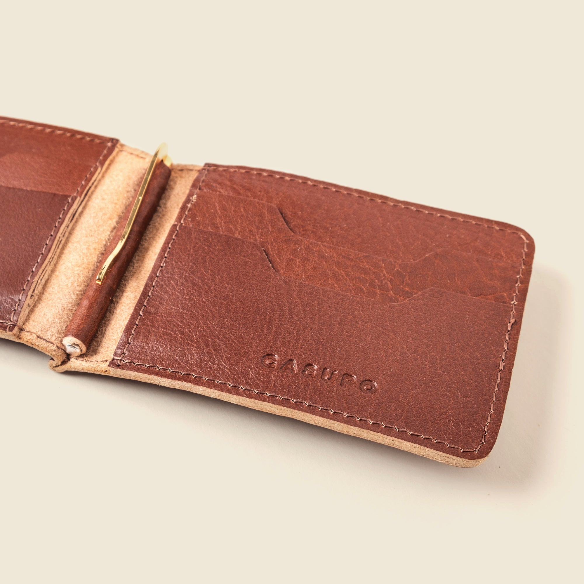 Brown Men's leather wallet with money clip
