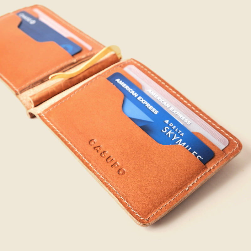 Men's leather wallet with money clip for euros