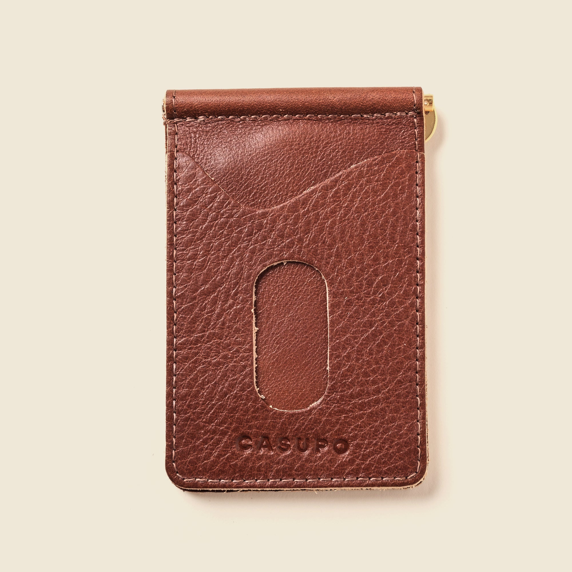 Brown leather wallet with money clip