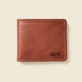 Monogrammed brown large billfold wallet for men