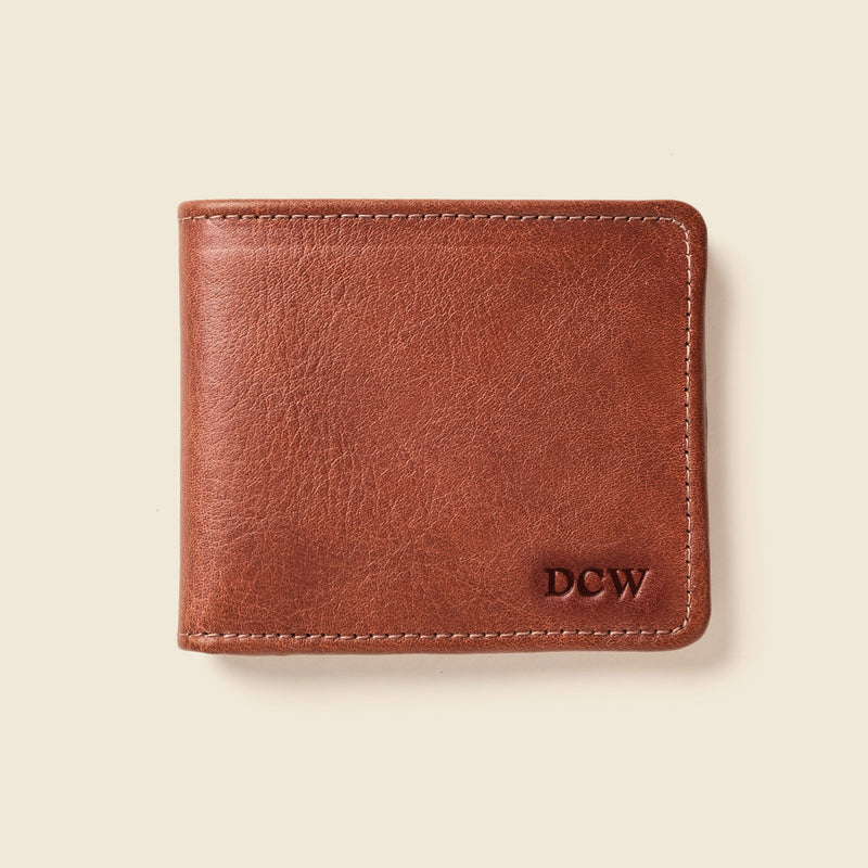 Monogrammed brown large billfold wallet for men