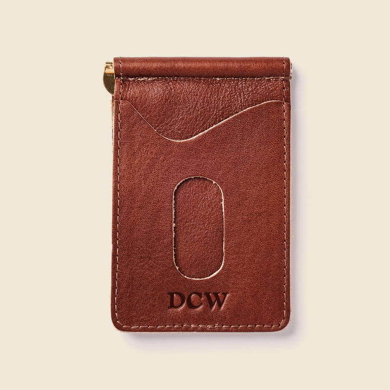 Monogrammed brown money clip wallet for men