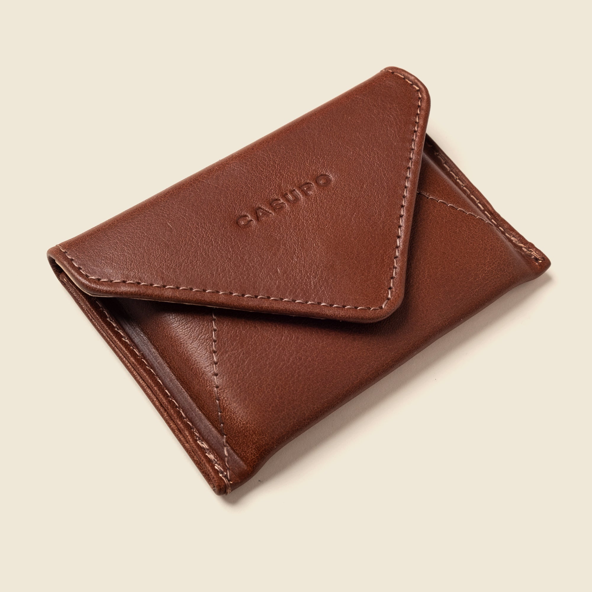 Brown leather wallet with snap