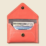 RFID pink leather wallet with snap for cash and cards