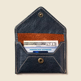 Leather envelope wallet for cards and cash with snap closure and RFID protection