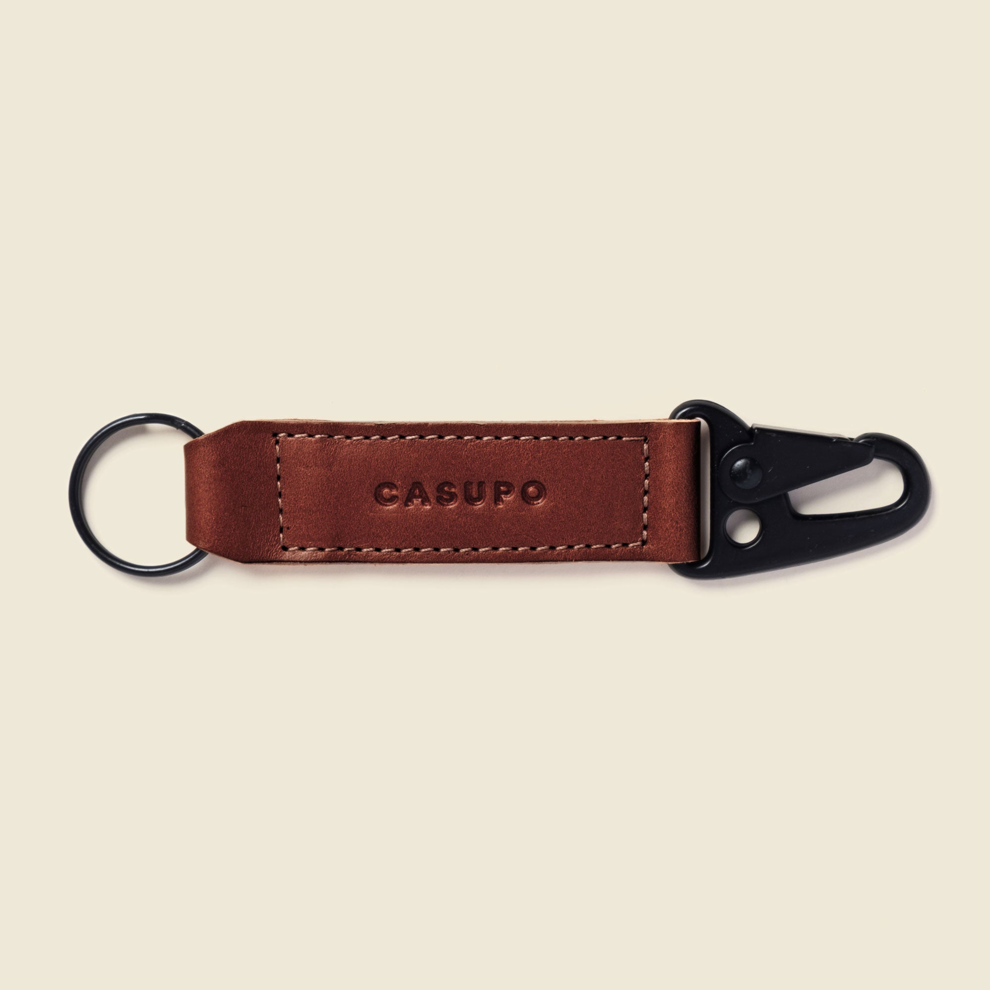 Hipster brown leather keychain with black hardware for men