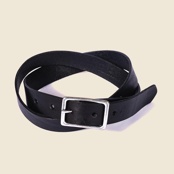 Skinny black leather belt for men
