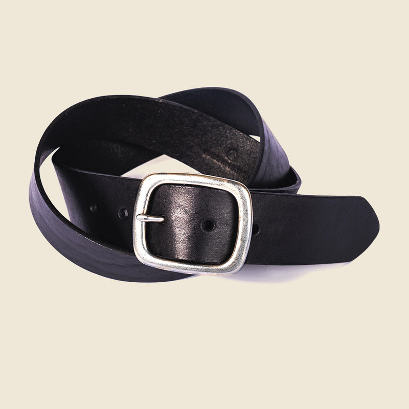 Durable black leather belt for men