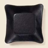 Black leather tray with monogrammed initials