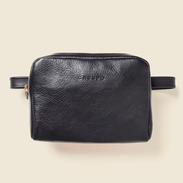 black leather fanny pack for women