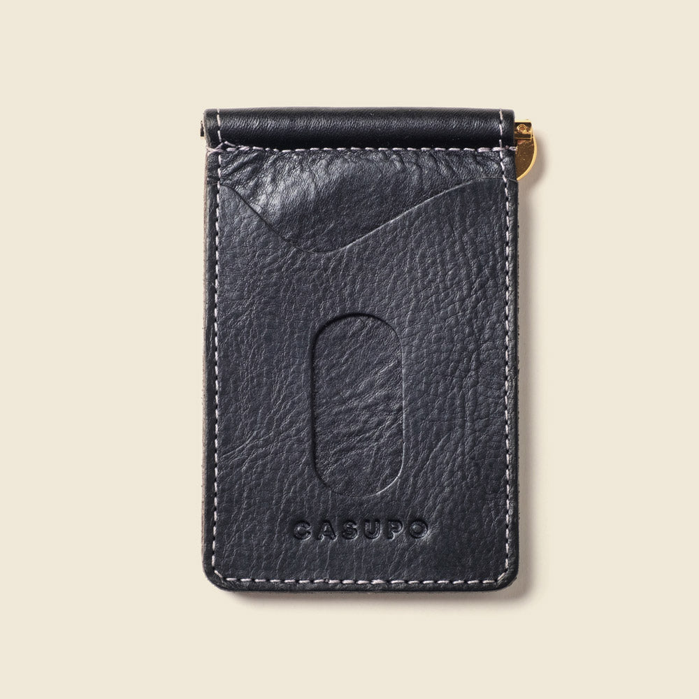 black leather money clip wallet